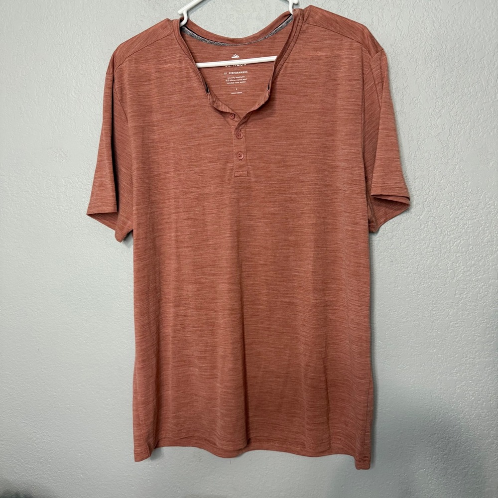 01.ALGO Mens Merino Wool Performance Henley Shirt Rust Orange Large